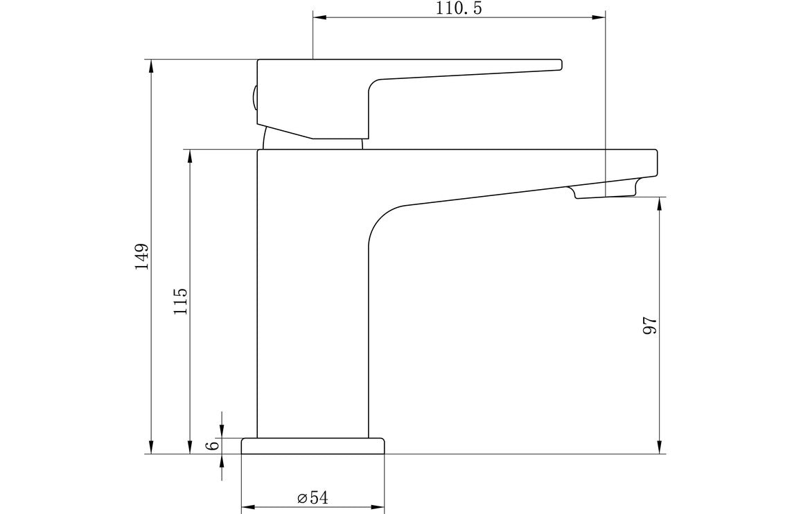Chrome basin mixer tap dimension diagram with height and reach measurements
