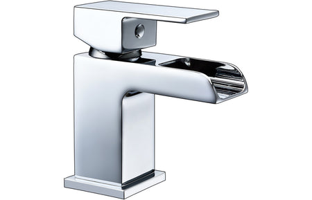 Chrome basin mixer tap with single lever and rectangular spout