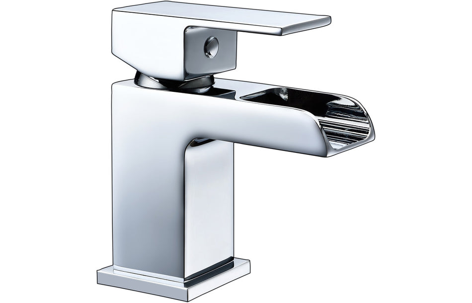 Chrome basin mixer tap with single lever and rectangular spout