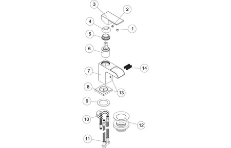 Chrome basin mixer tap parts diagram with numbered components