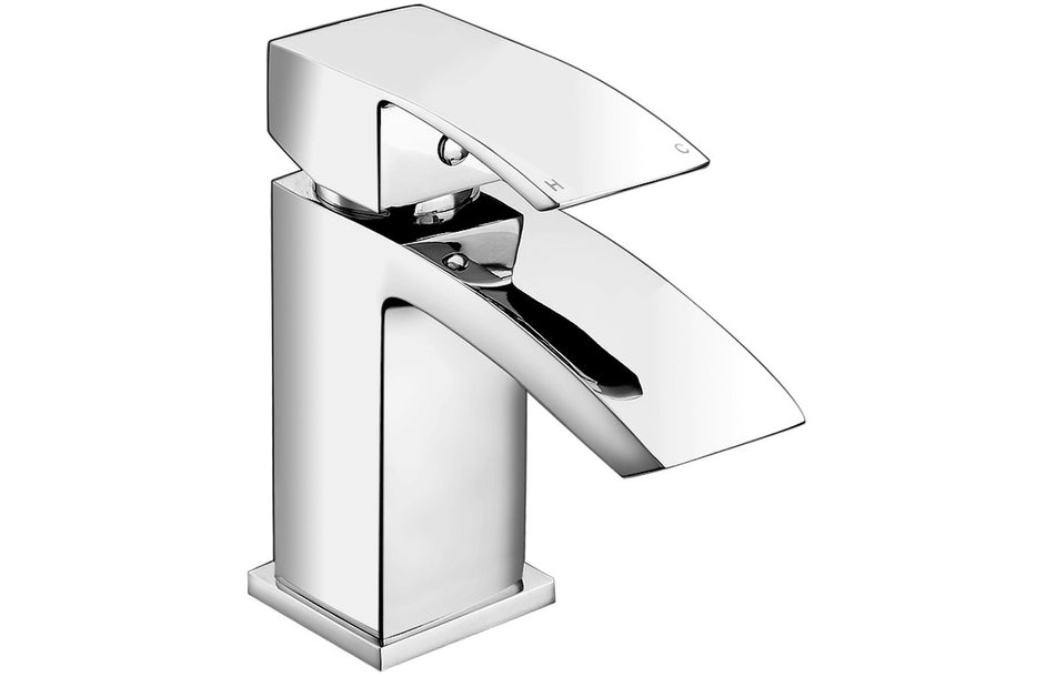 Chrome single-hole basin mixer tap with tall square spout and lever handle