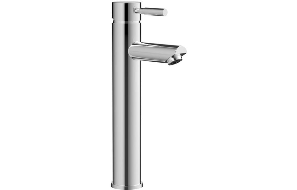 Tall chrome basin mixer tap with single lever and rounded spout