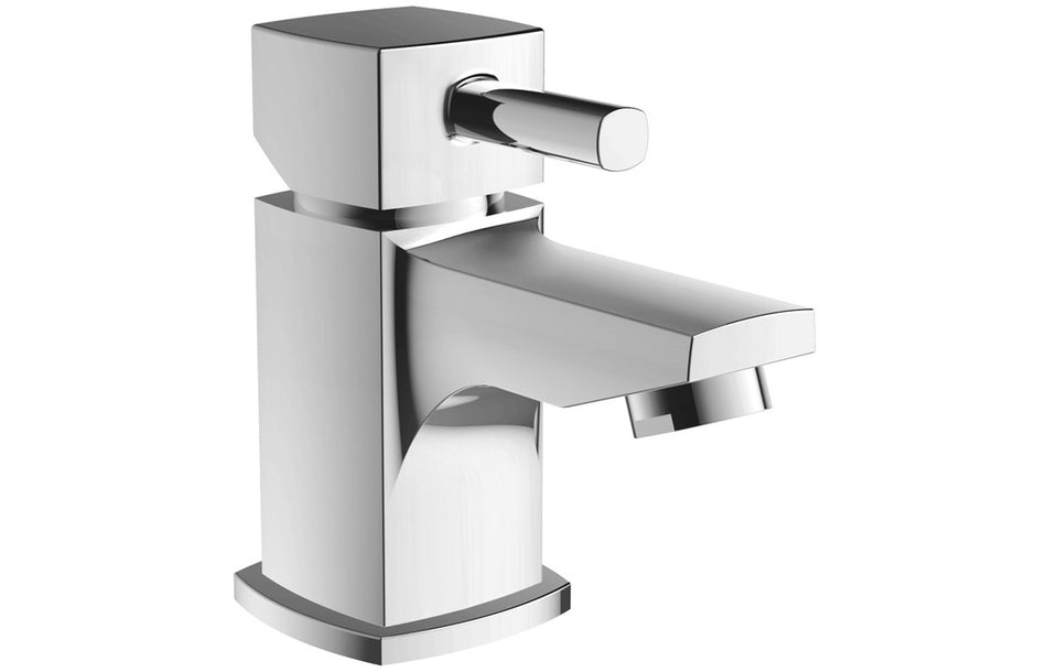 Chrome single-hole basin mixer tap with square lever and cylindrical spout