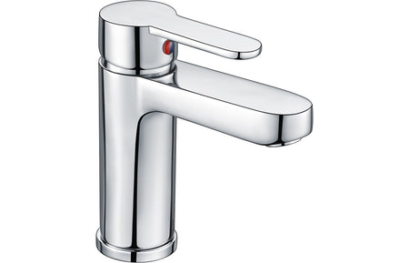 Chrome basin mixer tap with single lever and cylindrical spout