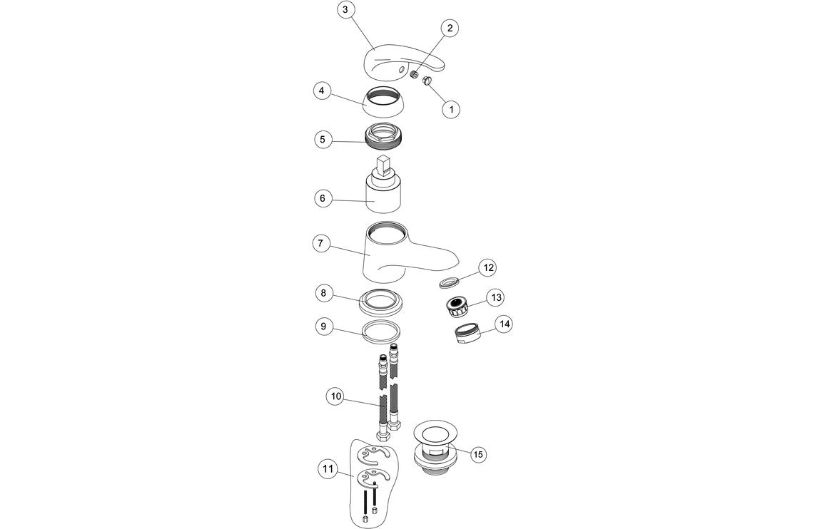 Chrome basin mixer tap parts diagram with numbered components