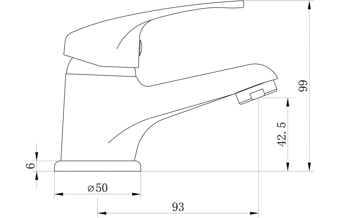 Chrome basin mixer tap dimension diagram with height and reach measurements