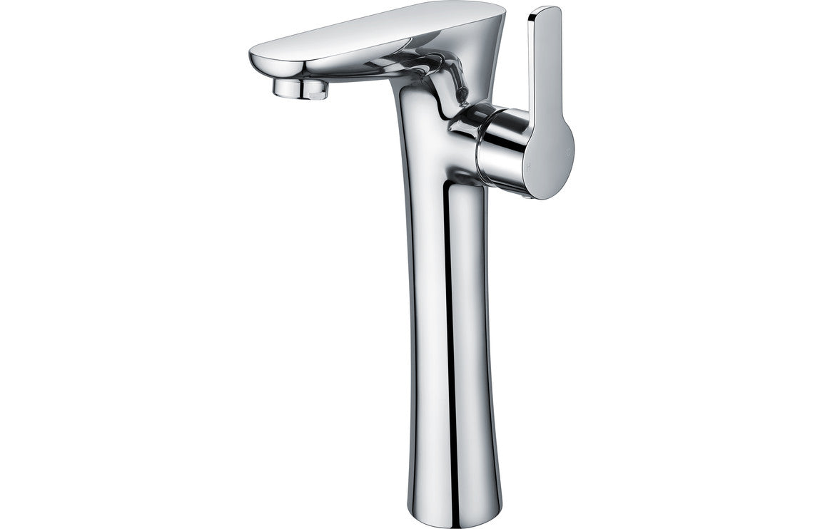 Chrome tall basin mixer tap with single lever and cylindrical spout