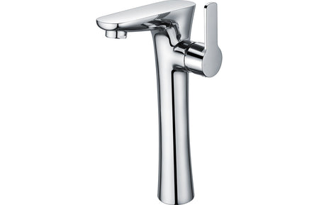 Chrome tall basin mixer tap with single lever and cylindrical spout