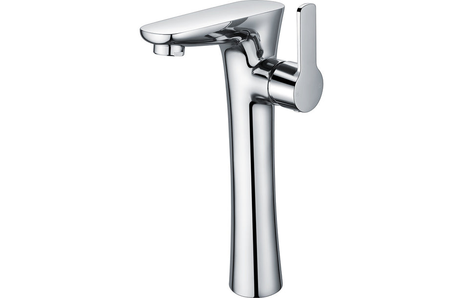 Chrome tall basin mixer tap with single lever and cylindrical spout
