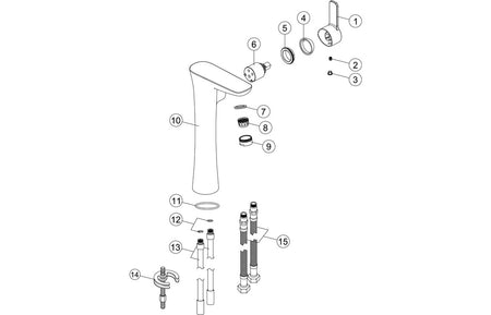 Tall basin mixer tap exploded parts diagram in chrome finish