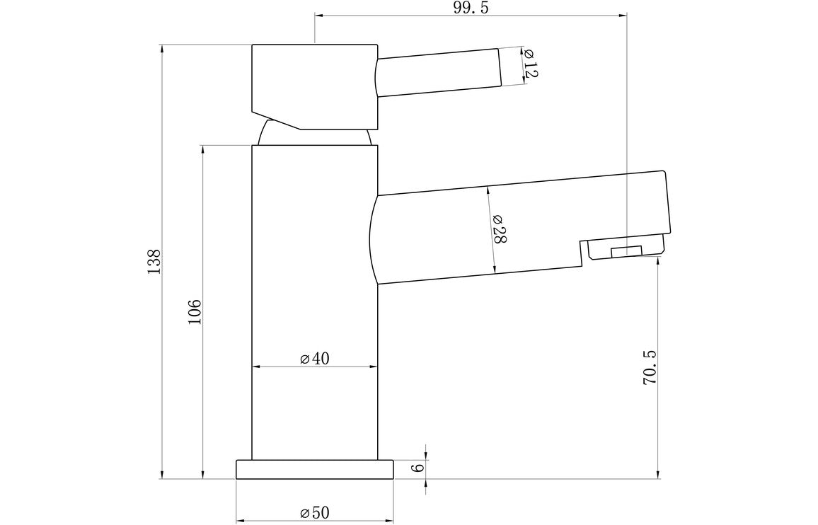 Basin mixer tap dimensions diagram, chrome finish