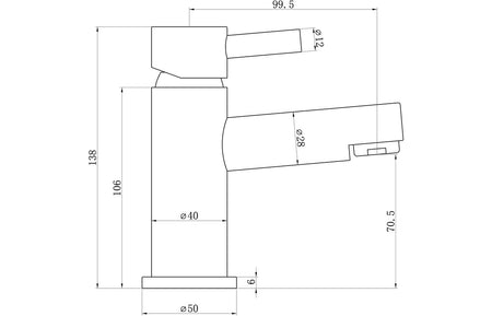 Basin mixer tap dimensions diagram, chrome finish