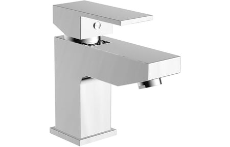 Chrome basin mixer tap with square spout and single lever, reflective finish