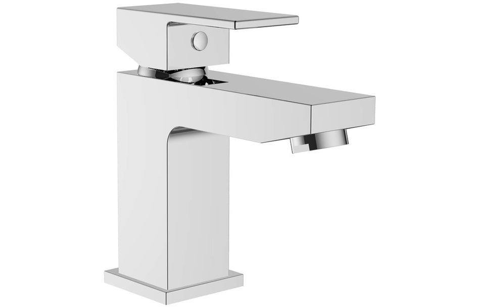 Chrome basin mixer tap with waste, square spout and single lever handle