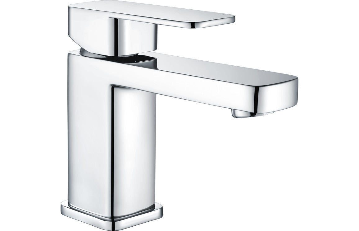 Chrome single-lever basin mixer tap with tall spout and smooth square handle