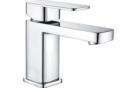 Chrome single-lever basin mixer tap with tall spout and smooth square handle