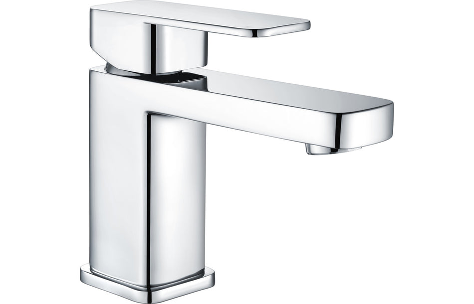 Chrome single-lever basin mixer tap with tall spout and smooth square handle