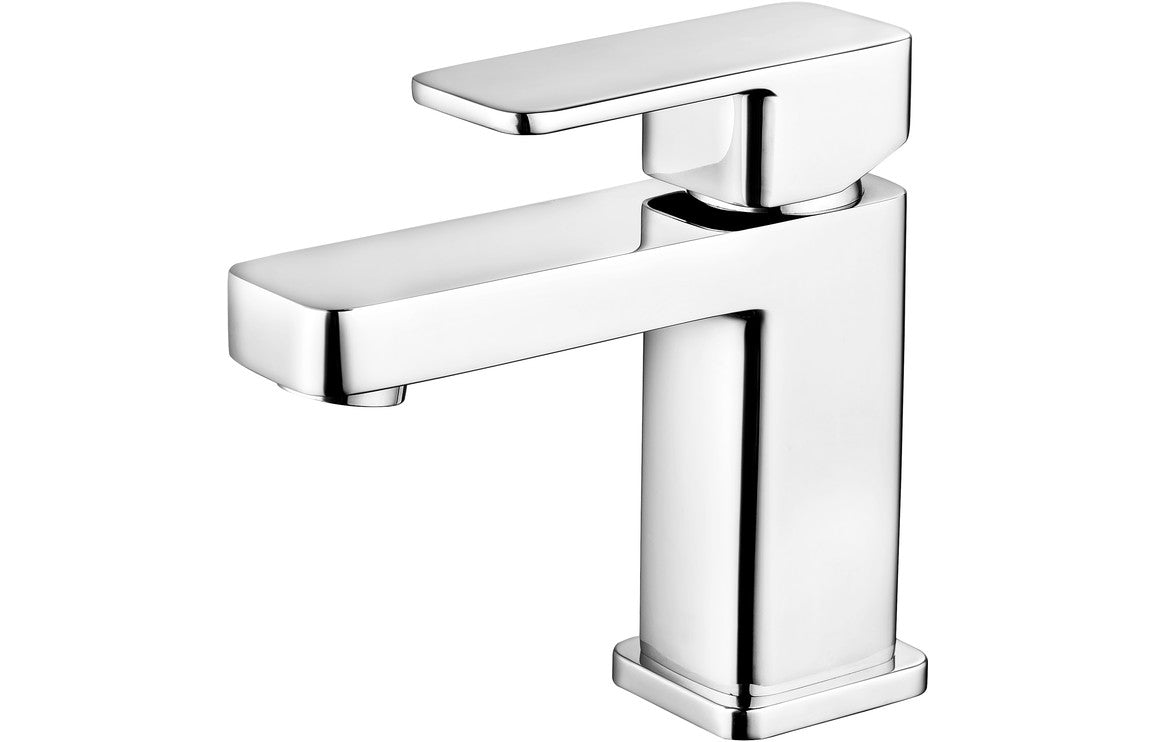 Chrome basin mixer tap with rectangular spout and lever handle