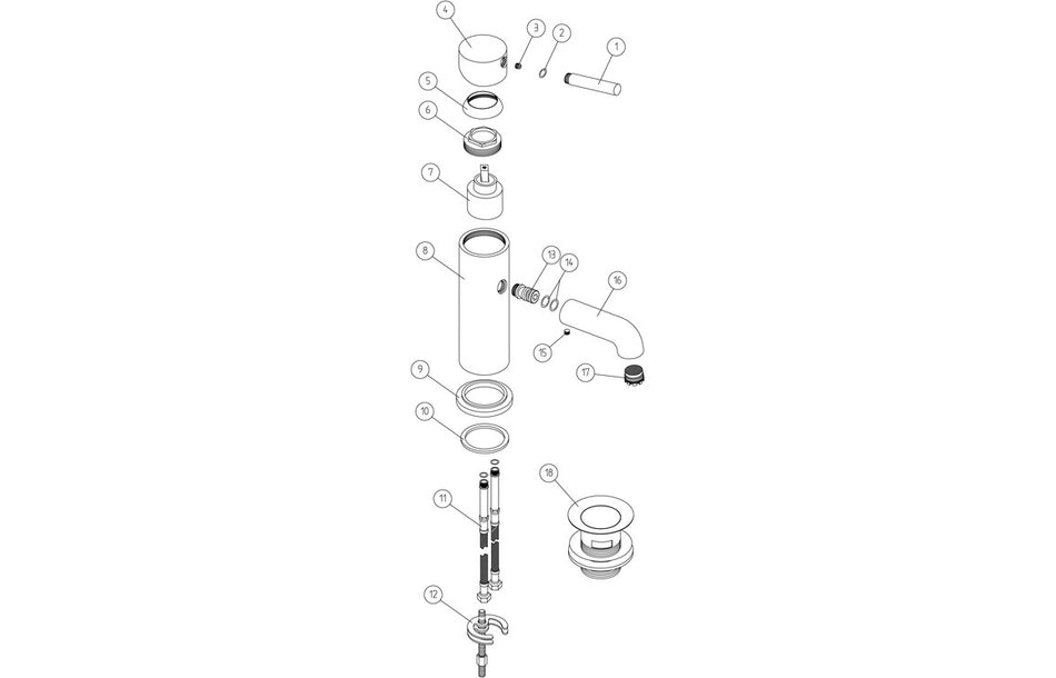 Pescera chrome basin mixer and waste exploded parts diagram