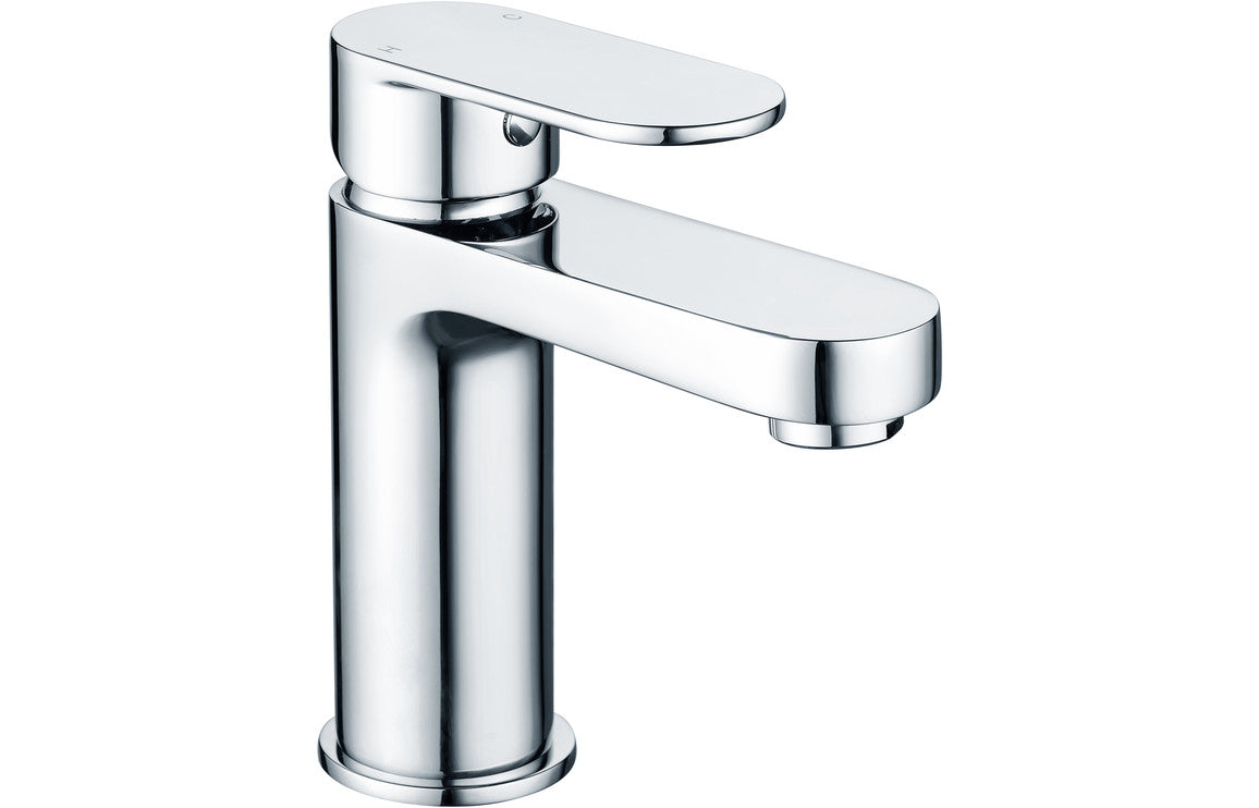 Chrome basin mixer tap with single lever and rounded spout