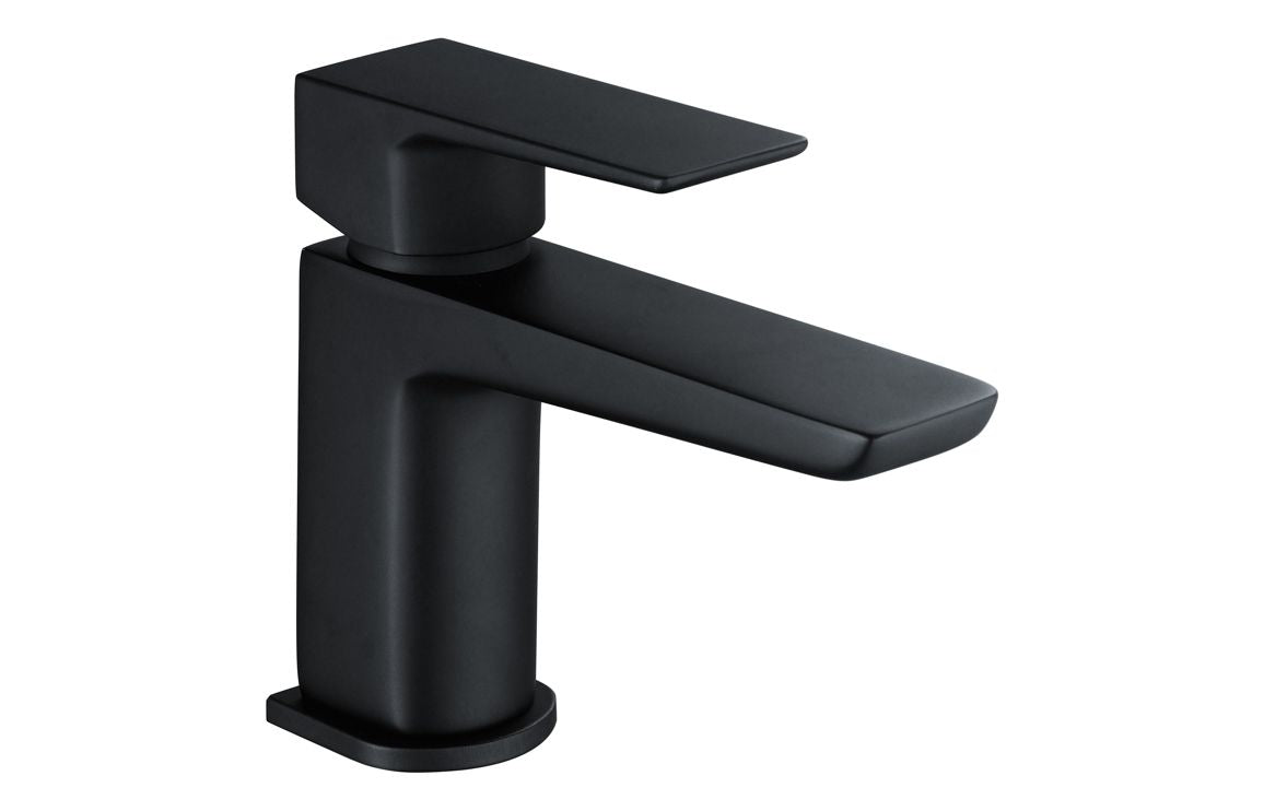 Matt black basin mixer tap with tall cylindrical spout and lever handle