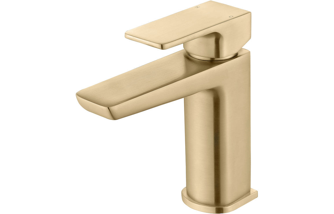 Brushed brass basin mixer tap with single lever and tall spout