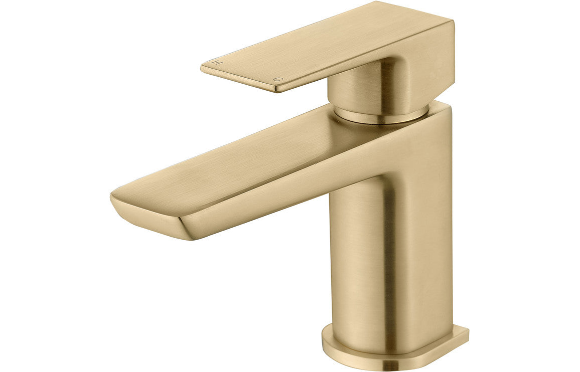 Brushed brass basin mixer tap with pop-up waste, single lever design