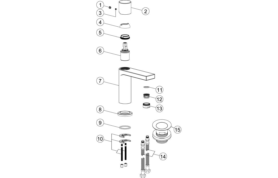Chrome basin mixer exploded view diagram with numbered parts