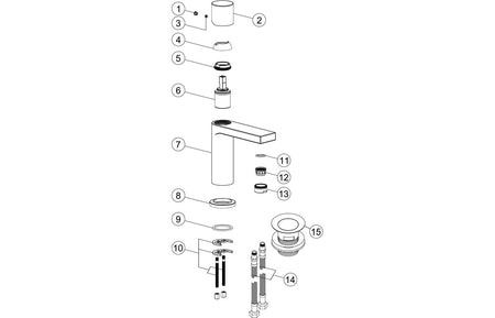 Chrome basin mixer exploded view diagram with numbered parts