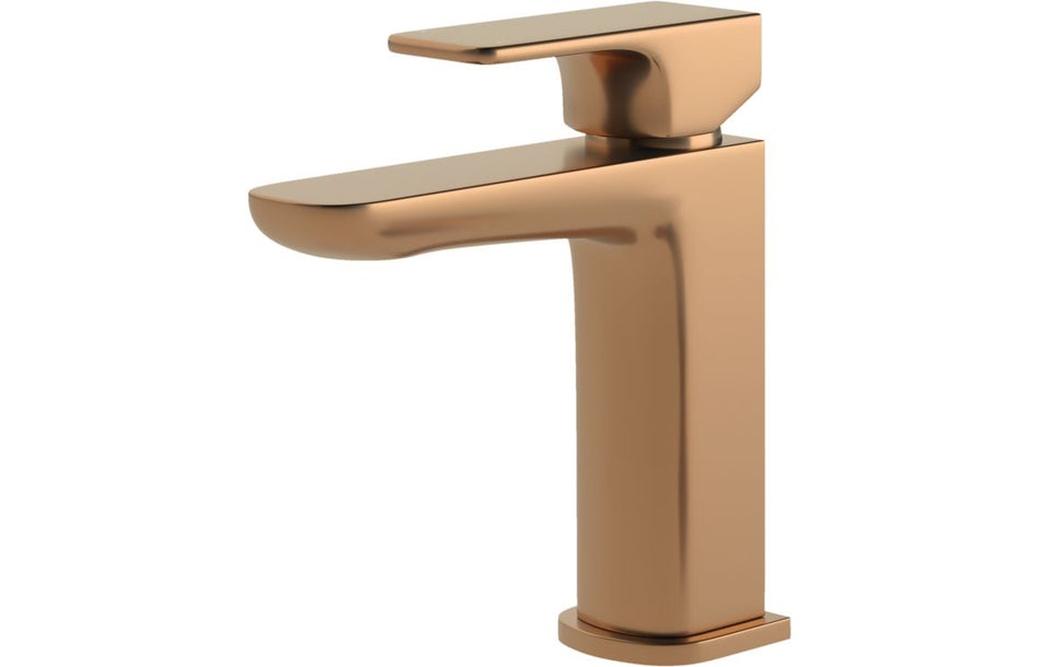Brushed bronze basin mixer tap with square spout and lever handle