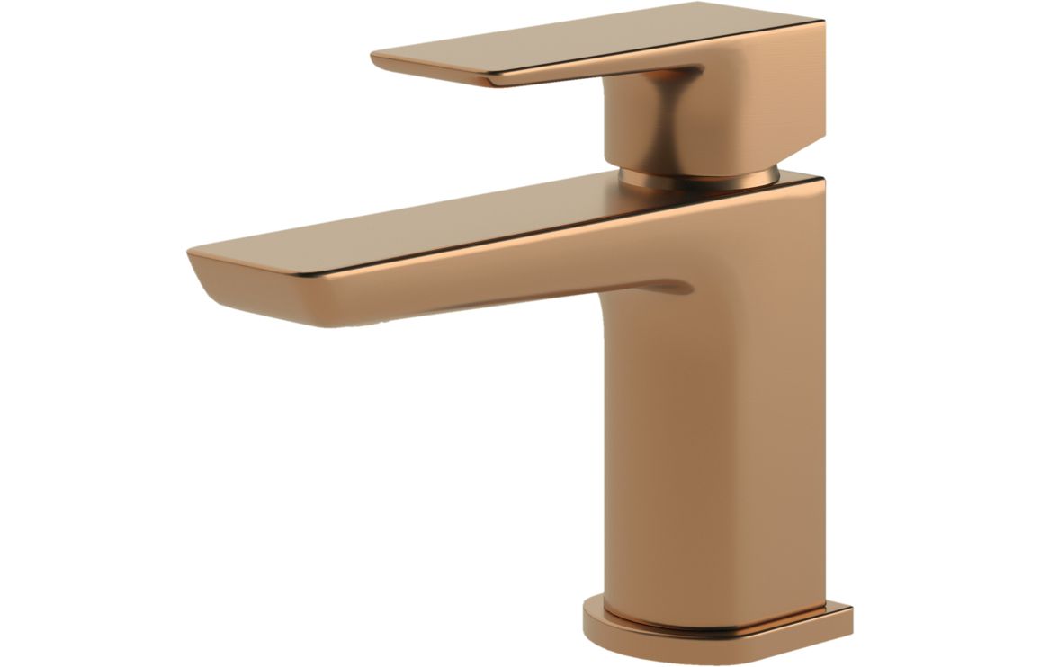 Brushed bronze single-lever basin mixer tap with rectangular spout
