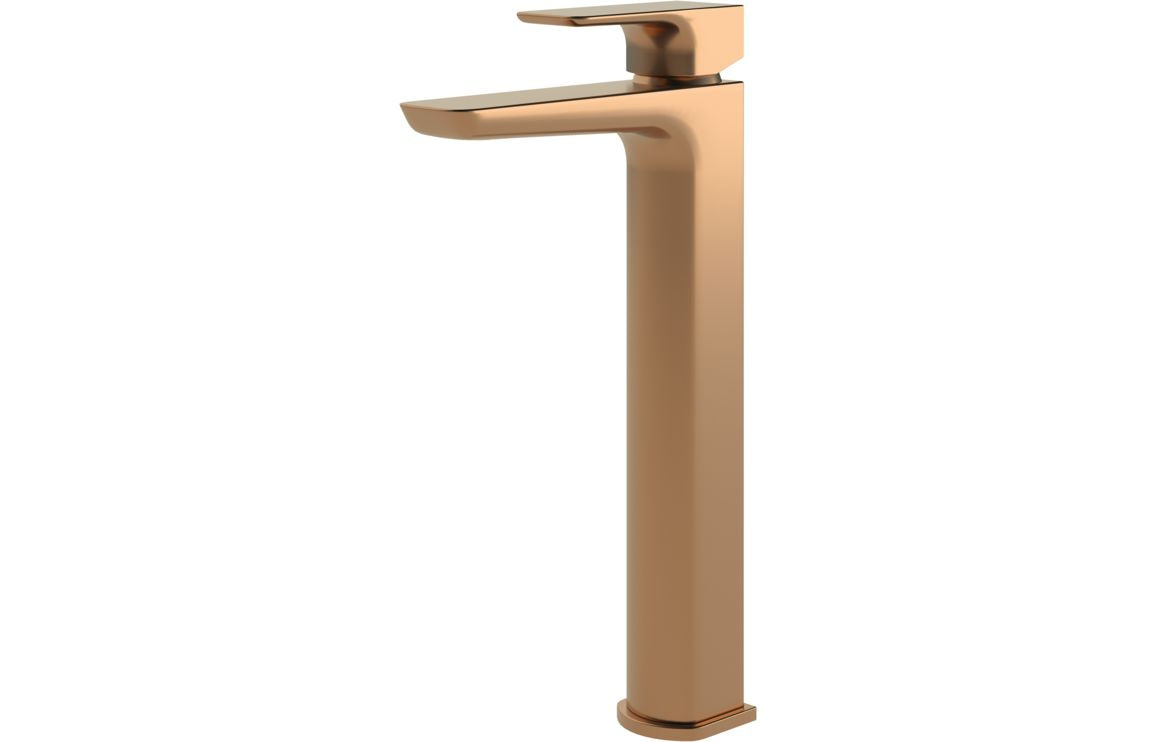 Tall basin mixer tap with brushed bronze finish, single lever, deck-mounted