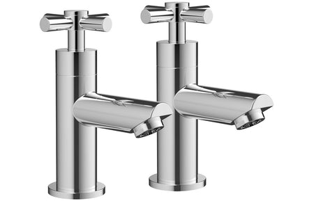 Chrome basin taps with cross handles and sleek spouts, pair of two