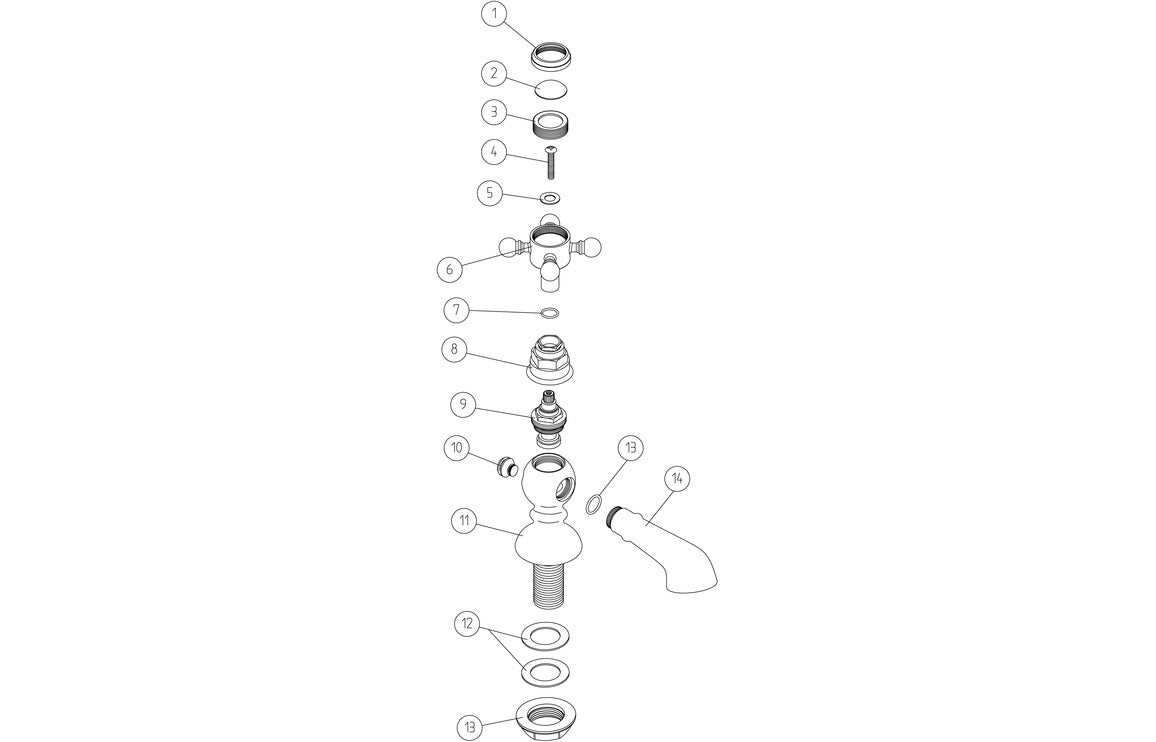 Exploded view of chrome pillar tap components and seals