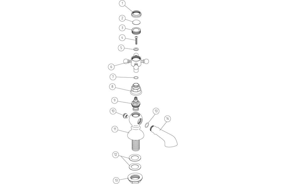 Exploded view of chrome pillar tap components and seals