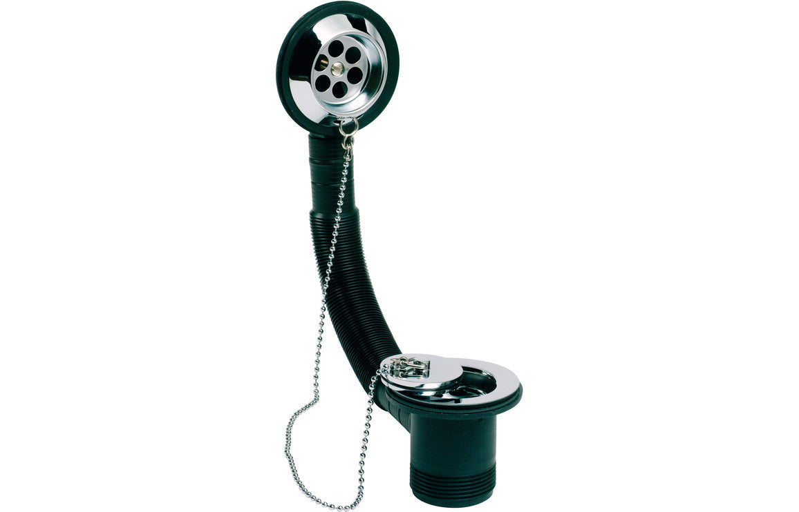 Chrome drain waste plug with flexible chain and round metal drain body
