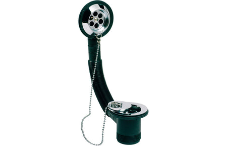 Chrome drain waste plug with flexible chain and round metal drain body