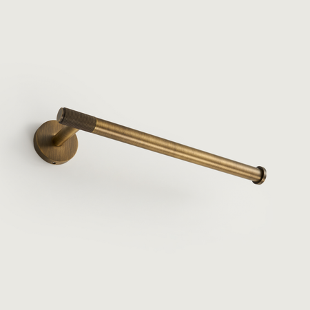 Brushed brass towel rail with circular mounting plate and smooth end tube