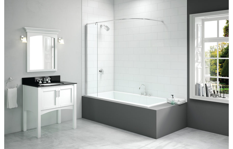 Square hinged bath screen with clear glass panel