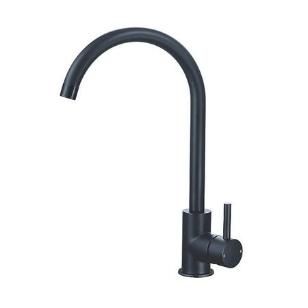 Matt black single-lever kitchen sink mixer tap with curved spout