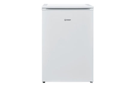 Indesit freestanding fridge with ice box, white closed front view