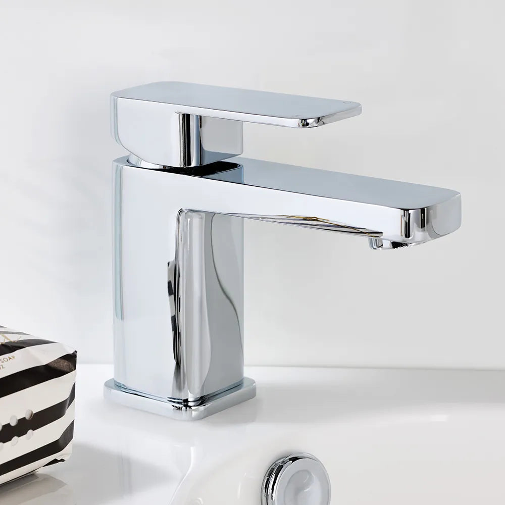 Chrome mono basin mixer tap with tall rectangular spout and single lever