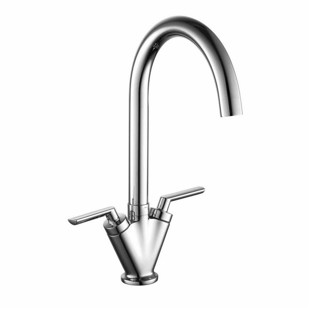 Kartell dual lever mono kitchen sink mixer tap, chrome finish with tall curved spout