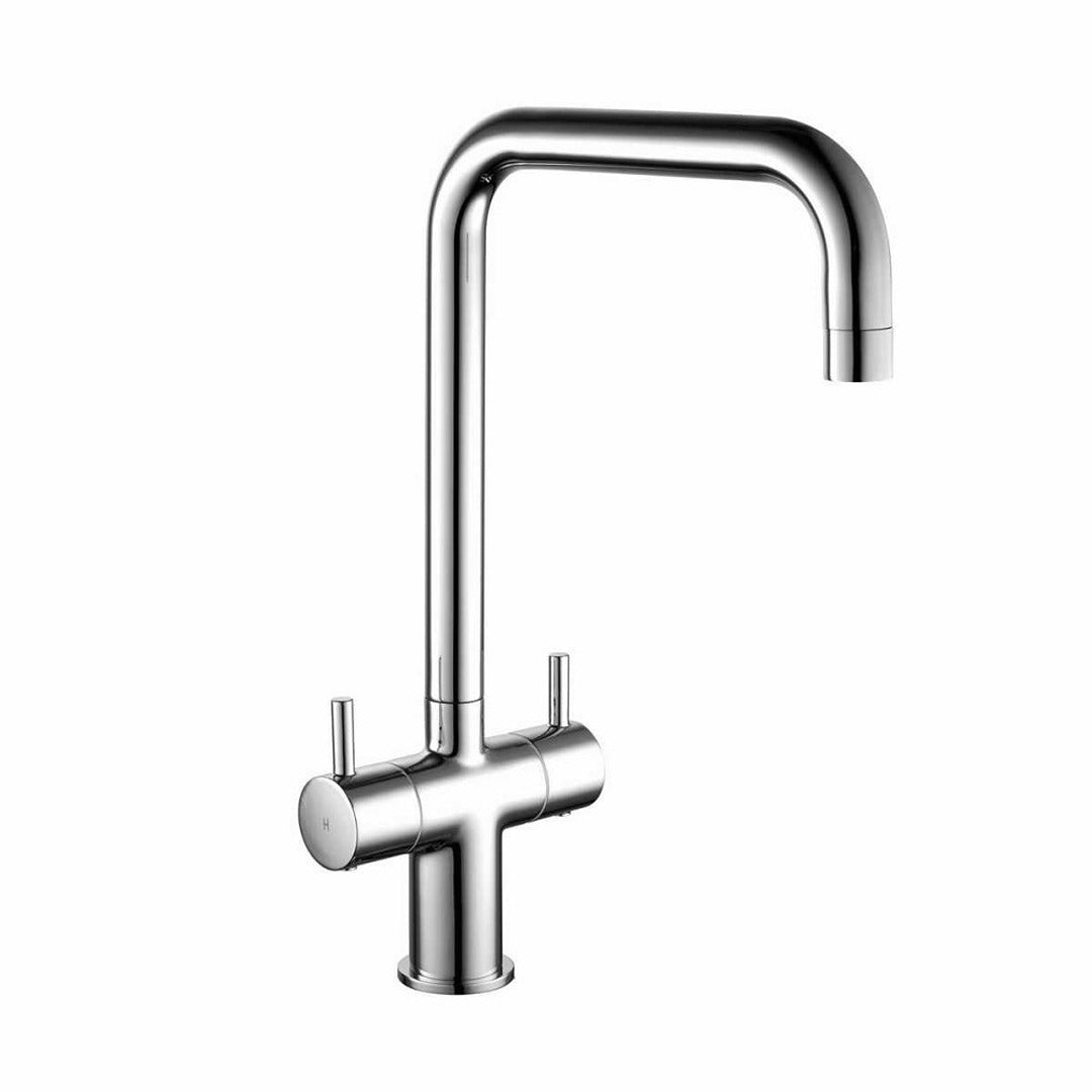 Kartell kitchen sink mixer tap with round dual levers, chrome finish