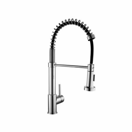Chrome kitchen sink mixer tap with pull-out spray and coiled hose