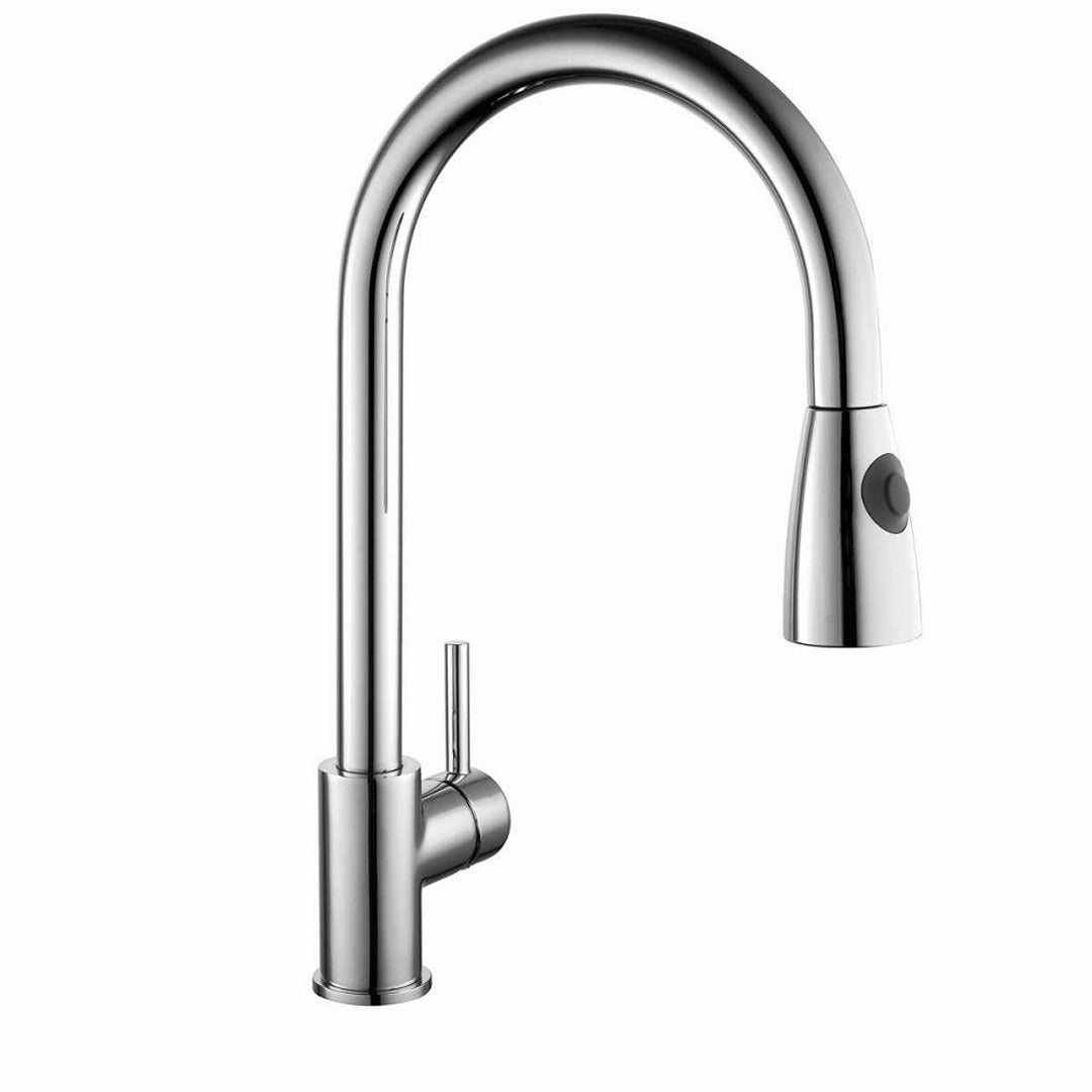 Chrome kitchen sink mixer tap with curved spout and side control handle