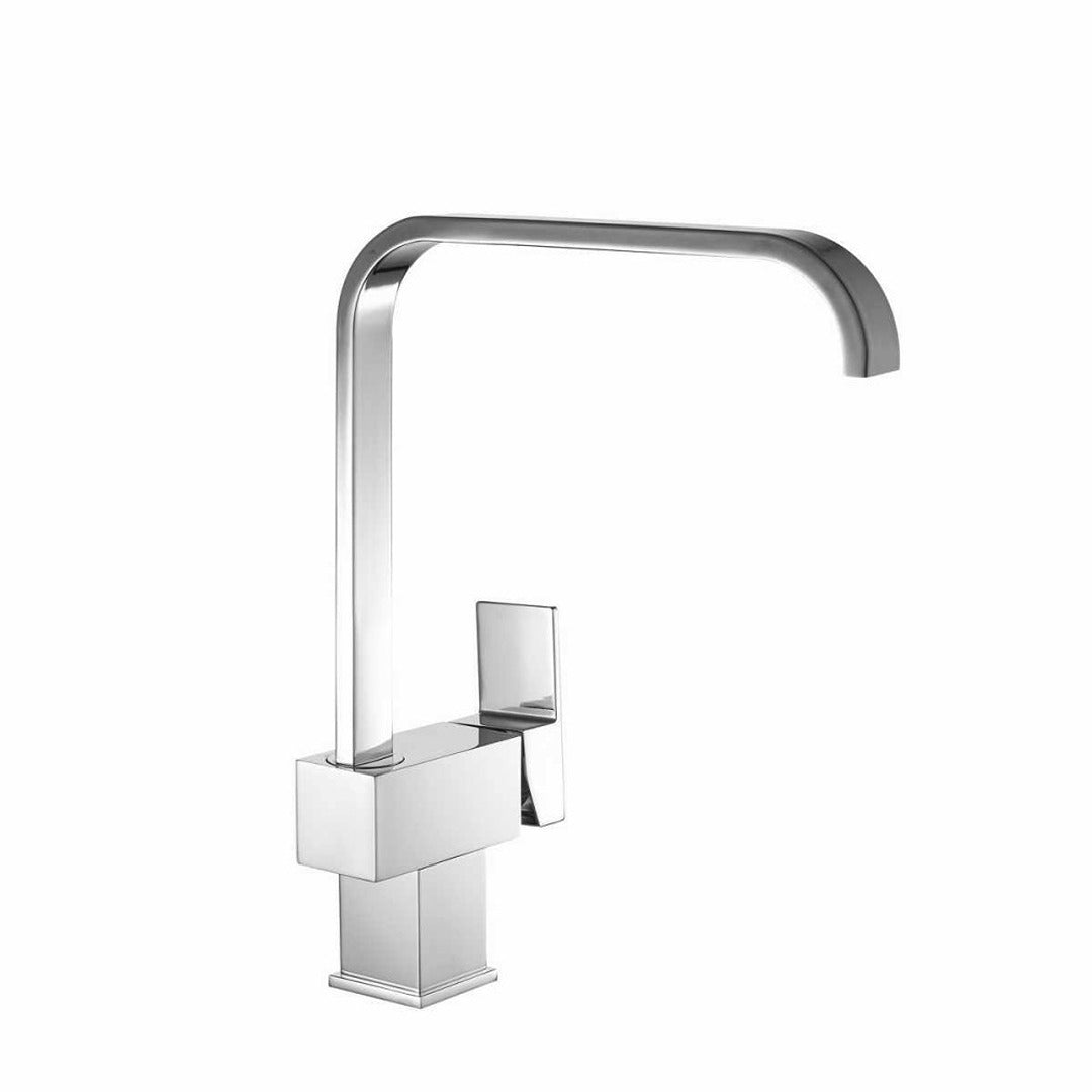 Chrome single-lever kitchen sink mixer tap with squared spout and boxy handle