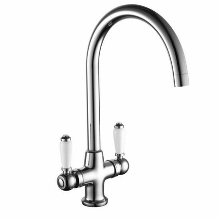 Chrome traditional kitchen sink mixer tap with two cross handles and arched spout