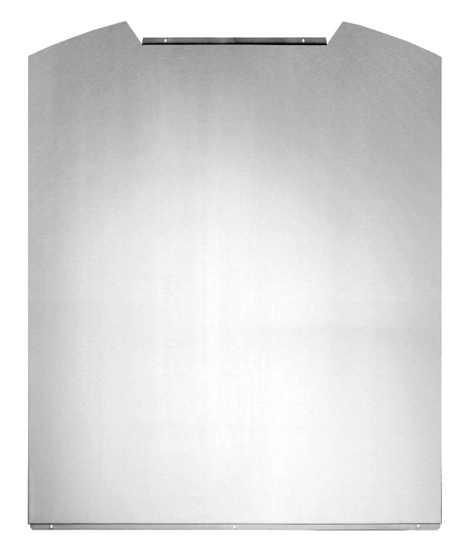 Stainless steel curved splashback panel with top mounting trim, square shape