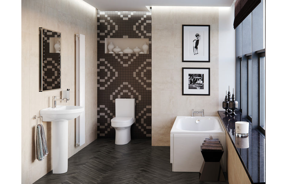 White back-to-wall WC with soft-close seat, shown in bathroom